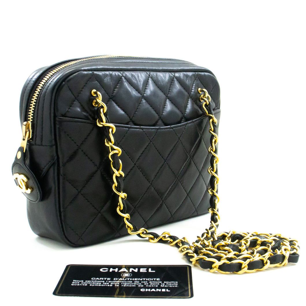 CHANEL Small Chain Shoulder Bag Black Lambskin Leather Zipper m63 hannari-shop