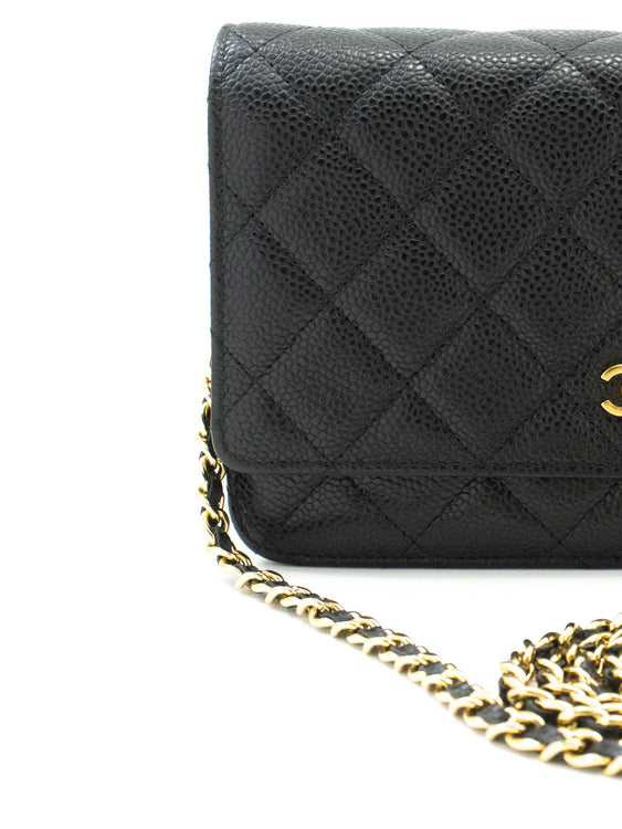 CHANEL Grained Calfskin Wallet On Chain WOC Black Shoulder Bag aa4 hannari-shop