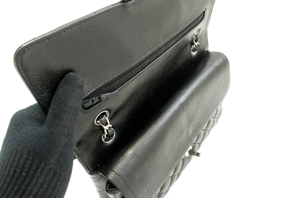 CHANEL Grained Calfskin Double Flap 10" Chain Shoulder Bag Black ao1 hannari-shop