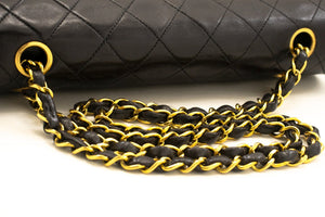 CHANEL Classic Double Flap 10" Chain Shoulder Bag Black Lambskin m29