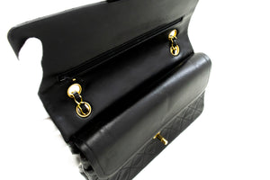 CHANEL Classic Double Flap 10" Chain Shoulder Bag Black Lambskin m29