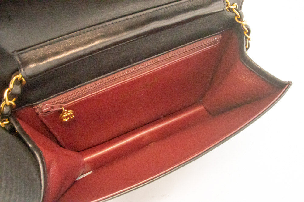 CHANEL Full Flap Chain Shoulder Bag Clutch Black Quilted Lambskin ao4 hannari-shop