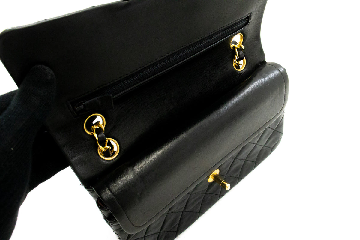 CHANEL Classic Double Flap 9" Chain Shoulder Bag Black Lambskin ap2 hannari-shop