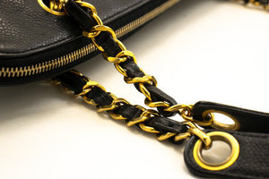 CHANEL Caviar Large Chain Shoulder Bag Black Leather Gold Zipper m53 hannari-shop
