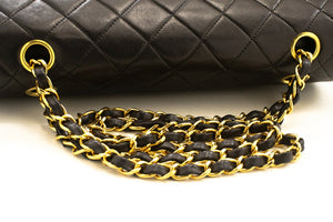 CHANEL Classic Double Flap 10" Chain Shoulder Bag Black Lambskin m77 hannari-shop