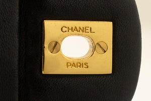 CHANEL Classic Double Flap 10" Chain Shoulder Bag Black Lambskin m84 hannari-shop