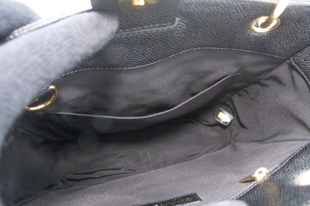 CHANEL Caviar PST Chain Schoudertas Shopping Tote Zwart Gequilt n51 hannari-shop
