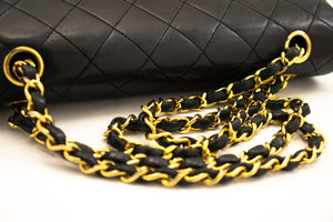 CHANEL Classic Double Flap 10" Chain Shoulder Bag Black Lambskin k69