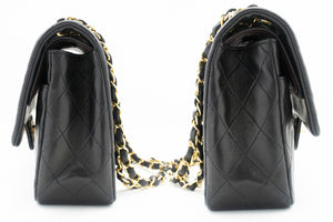 CHANEL Classic Double Flap 10" Chain Shoulder Bag Black Lambskin m77 hannari-shop