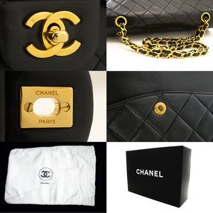 CHANEL Classic Double Flap 10" Chain Shoulder Bag Black Lambskin n05 hannari-shop