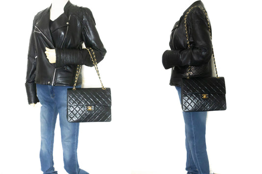 CHANEL Classic Double Flap Square Chain Skuldertaske Sort Lam ad7 hannari-shop