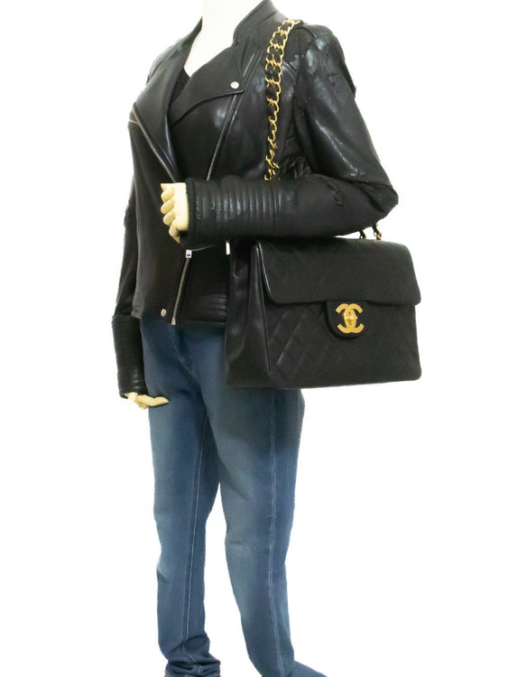 CHANEL Classic Large 13" Flap Chain Shoulder Bag Black Lambskin am4 hannari-shop