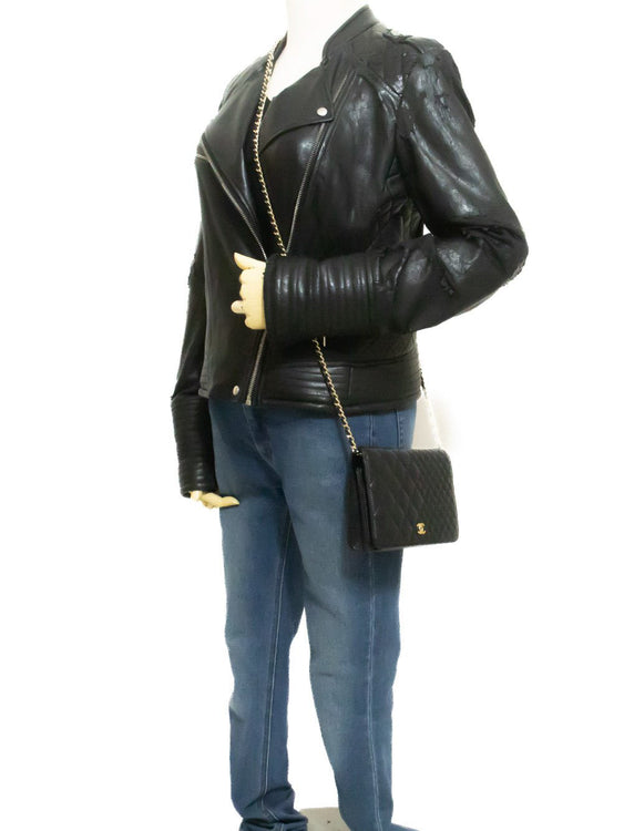 CHANEL Black Classic Wallet On Chain WOC Shoulder Bag Crossbody ao2 hannari-shop