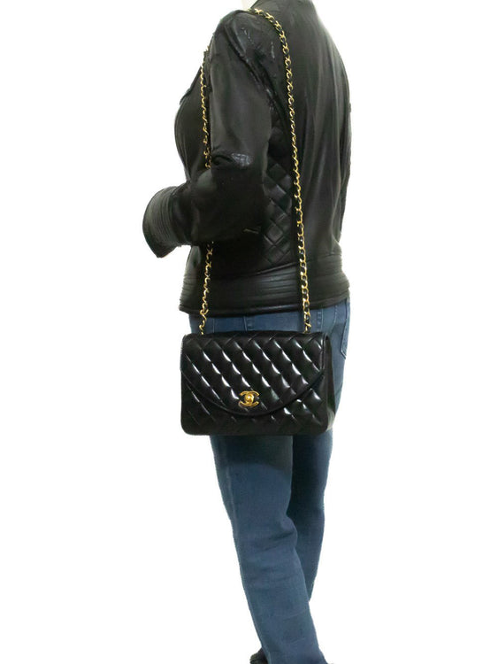CHANEL Half Moon Chain Shoulder Bag Crossbody Black Quilted Flap am7 hannari-shop
