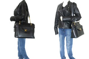 CHANEL Caviar Large Chain Shoulder Bag Black Leather Gold Zipper m53 hannari-shop