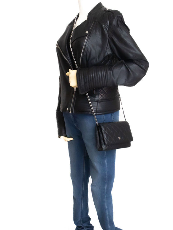 CHANEL Grained Calfskin Wallet On Chain WOC Black Shoulder Bag af5 hannari-shop