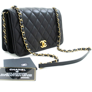 CHANEL Full Flap Chain Shoulder Bag Black Quilted Lambskin Leather m54 hannari-shop