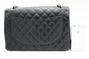 CHANEL Maxi Classic Handbag Grained Calfskin Double Flap Chain Shoulder Bag j17 hannari-shop