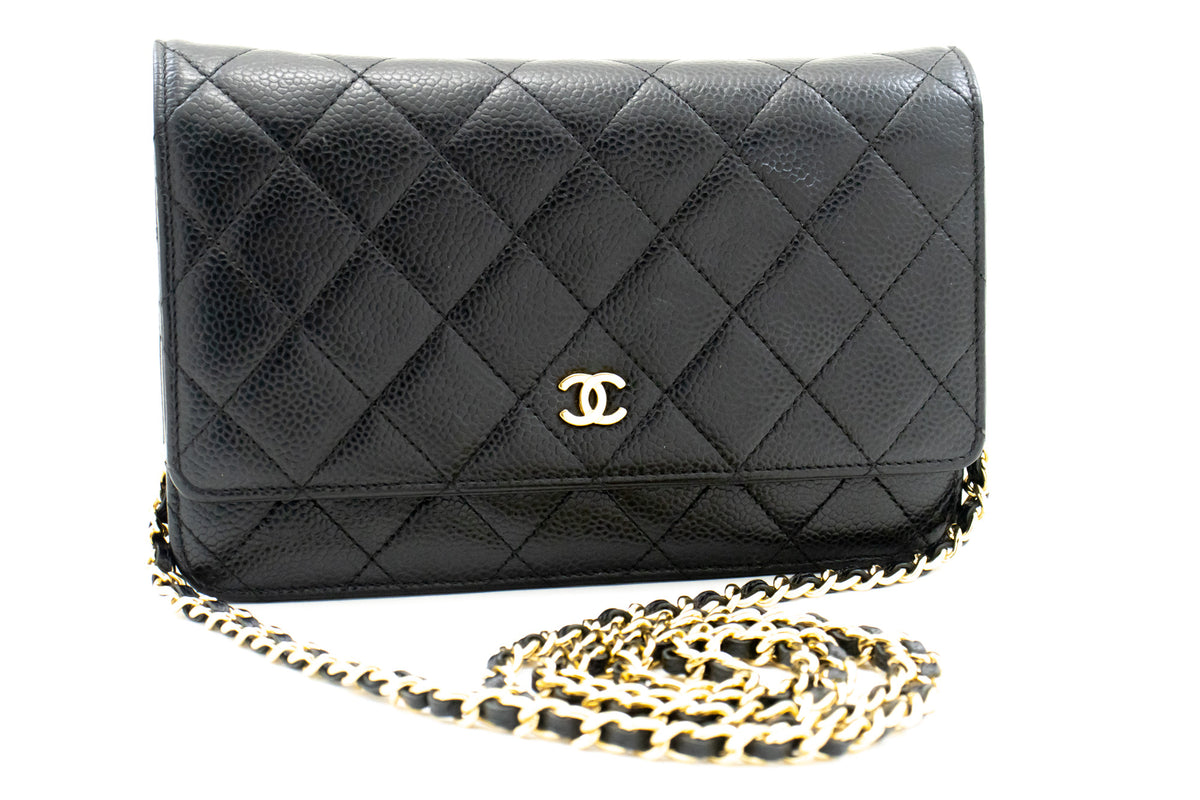 Chanel Small Chain Shoulder Bag Clutch Black Quilted Flap Lambskin J60