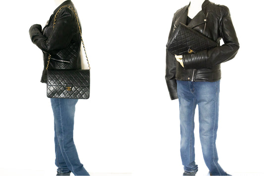CHANEL Chain Shoulder Bag Clutch Sort Quiltet Flap i Lammeskind k13 hannari-shop