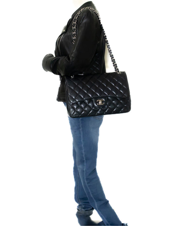 CHANEL Large Chain Skuldertaske i Kornet Kalveskind med Klap SV Classic L06 hannari-shop
