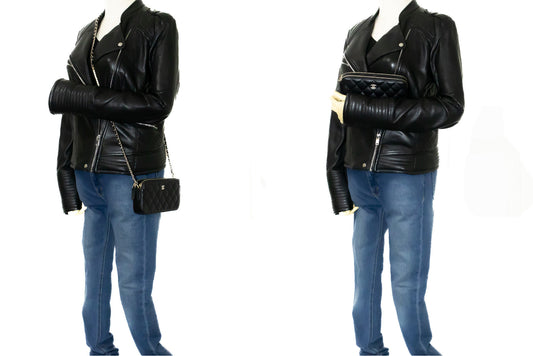 CHANEL Lambskin Pearl Wallet On Chain WOC Double Zip Chain Bag L17 hannari-shop