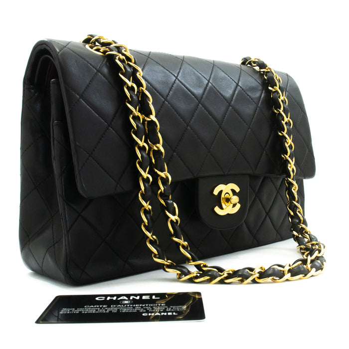 CHANEL Classic Double Flap 10" Borsa a tracolla con catena in pelle di agnello nera am1 hannari-shop