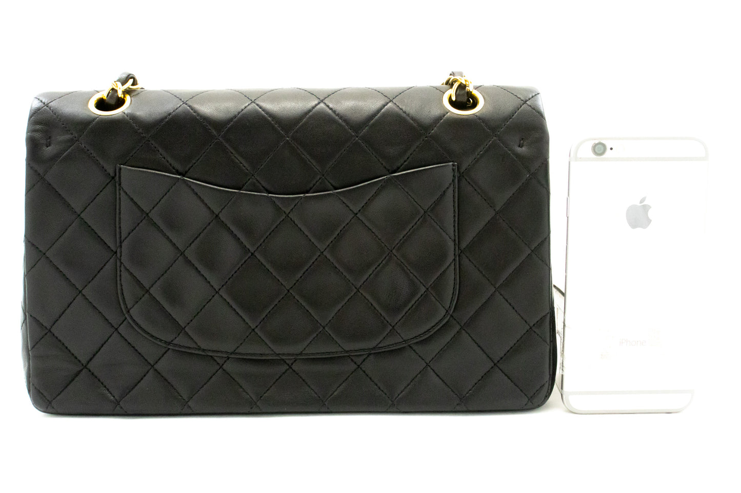 Sac à bandoulière CHANEL Classic Double Flap 10" à chaîne en agneau noir am1 hannari-shop