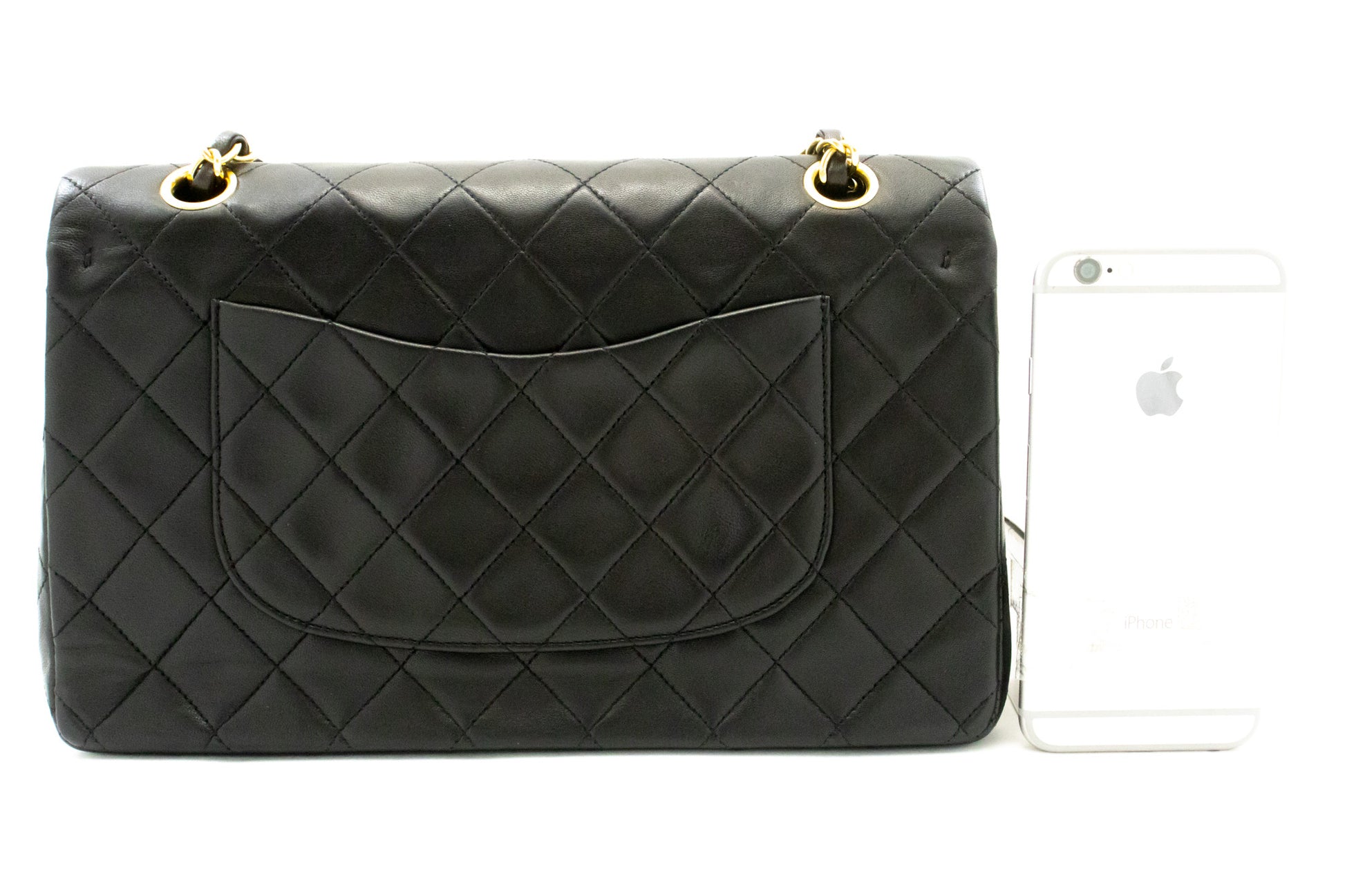 Sac à bandoulière CHANEL Classic Double Flap 10" à chaîne en agneau noir am1 hannari-shop