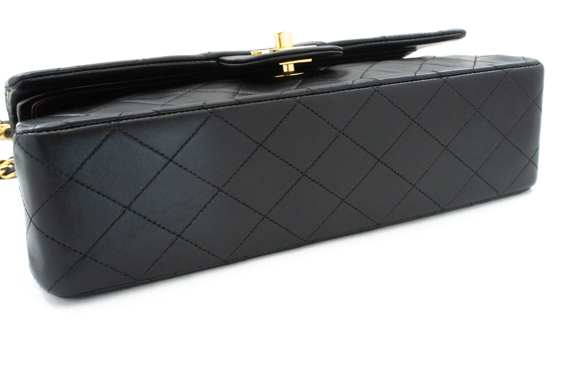 Sac à bandoulière CHANEL Classic Double Flap 10" à chaîne en agneau noir am1 hannari-shop