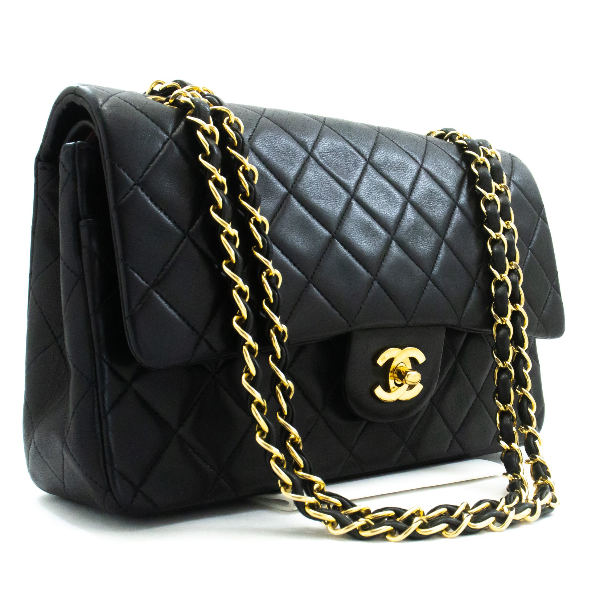 Sac à bandoulière CHANEL Classic Double Flap 10" avec chaîne, cuir d'agneau noir am3 hannari-shop