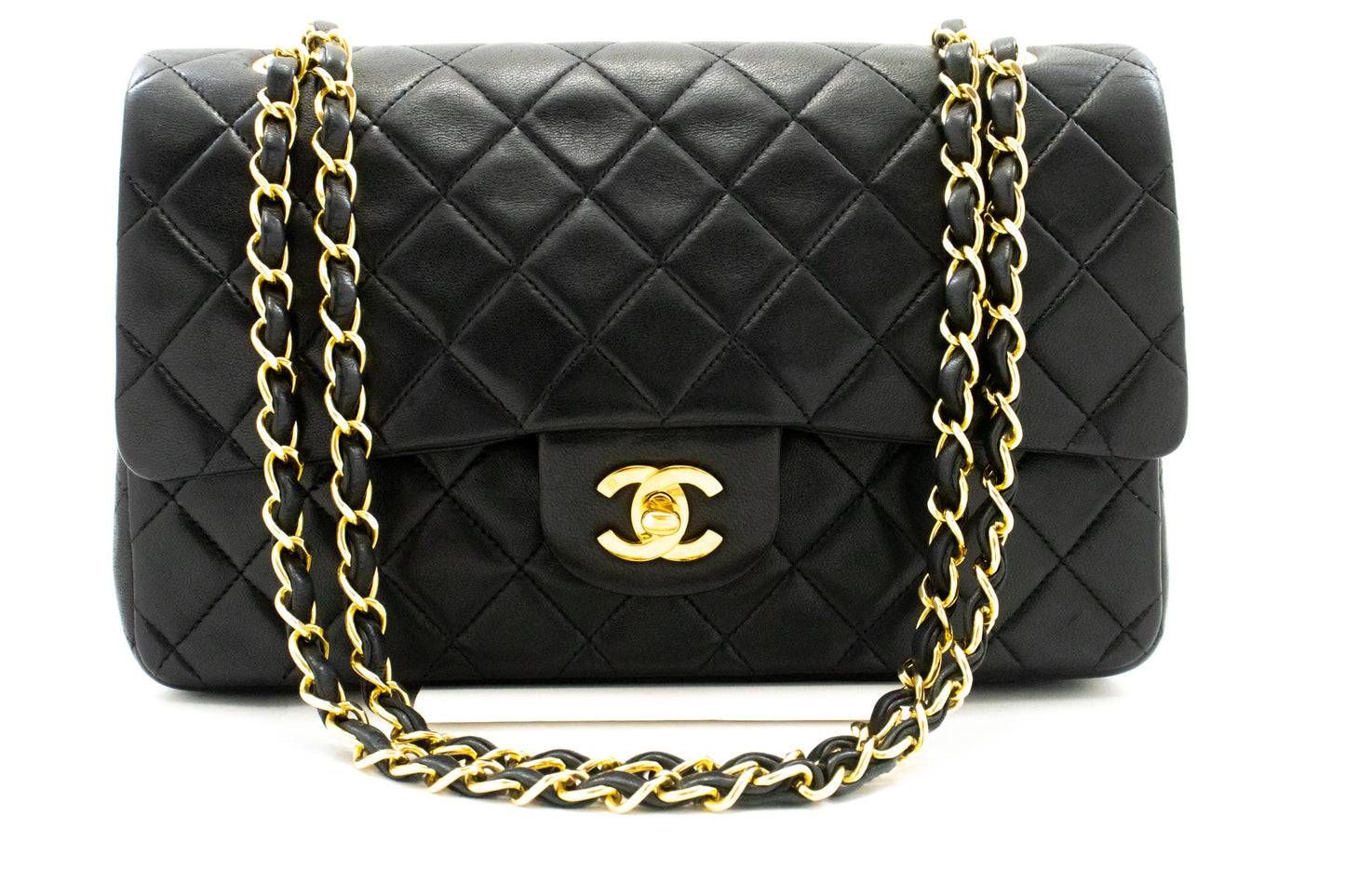 Sac à bandoulière CHANEL Classic Double Flap 10" avec chaîne, cuir d'agneau noir am3 hannari-shop