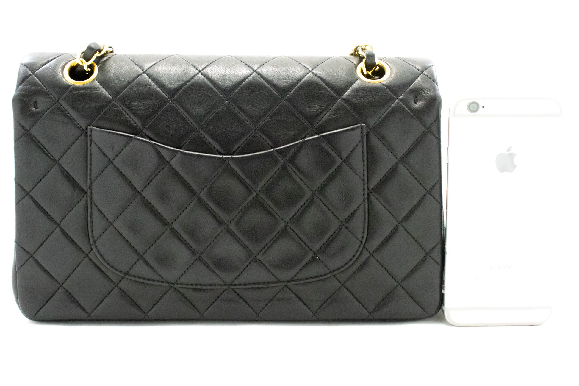 Sac à bandoulière CHANEL Classic Double Flap 10" avec chaîne, cuir d'agneau noir am3 hannari-shop