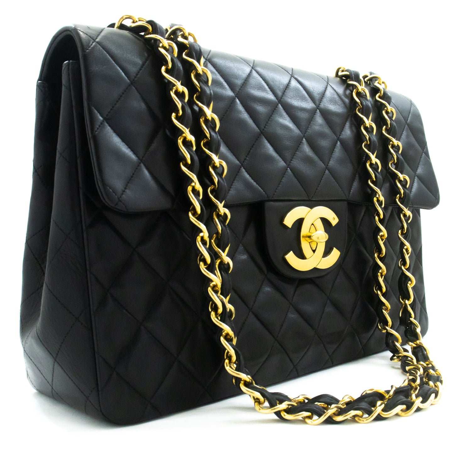 CHANEL Classic Large 13" Flap Chain Shoulder Bag Zwart lamsleer am4 hannari-shop