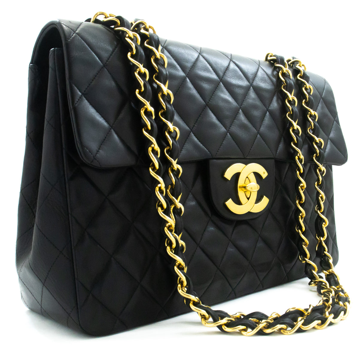 CHANEL Classic Large 13" Flap Chain Shoulder Bag Sort lammeskind am4 hannari-shop