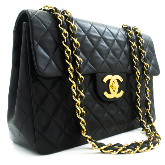 CHANEL Classic Large 13" Flap Chain Shoulder Bag Black Lambskin am4 hannari-shop