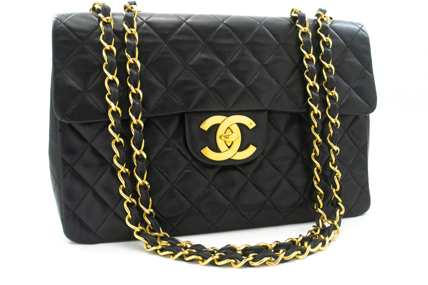 CHANEL Classic Large 13" Flap Chain Shoulder Bag Zwart lamsleer am4 hannari-shop