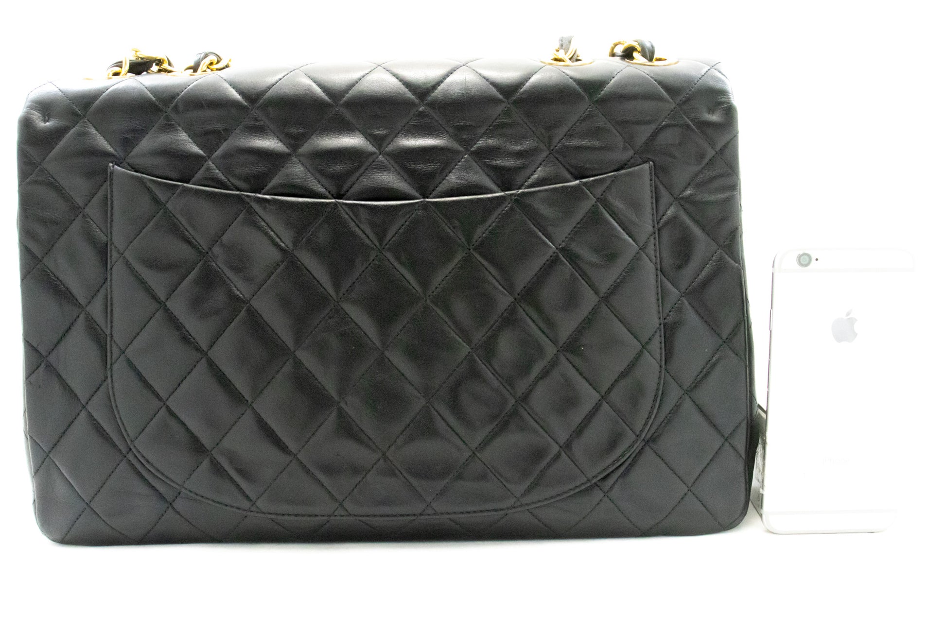CHANEL Classic Large 13" Flap Chain Shoulder Bag Zwart lamsleer am4 hannari-shop