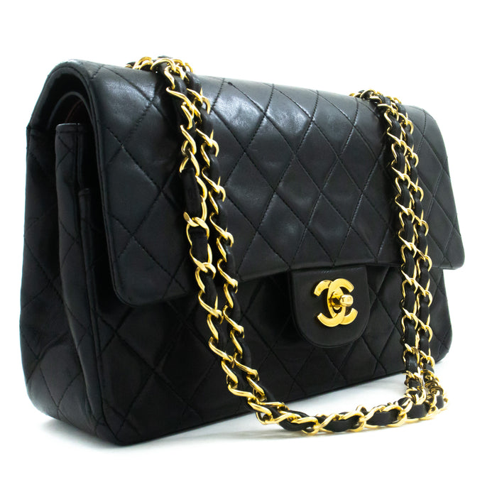 CHANEL Classic Double Flap 10" Borsa a spalla con catena in pelle di agnello nera am2 hannari-shop