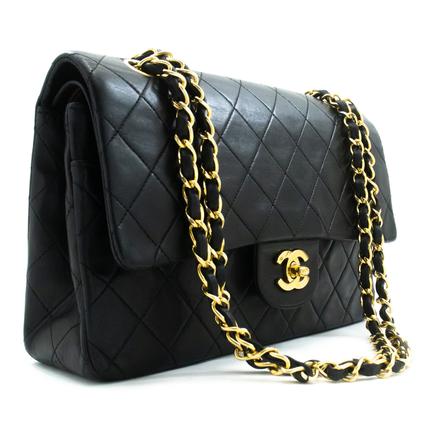 CHANEL Classic Double Flap 10" ketting schoudertas zwart lamsleer ak8 hannari-shop