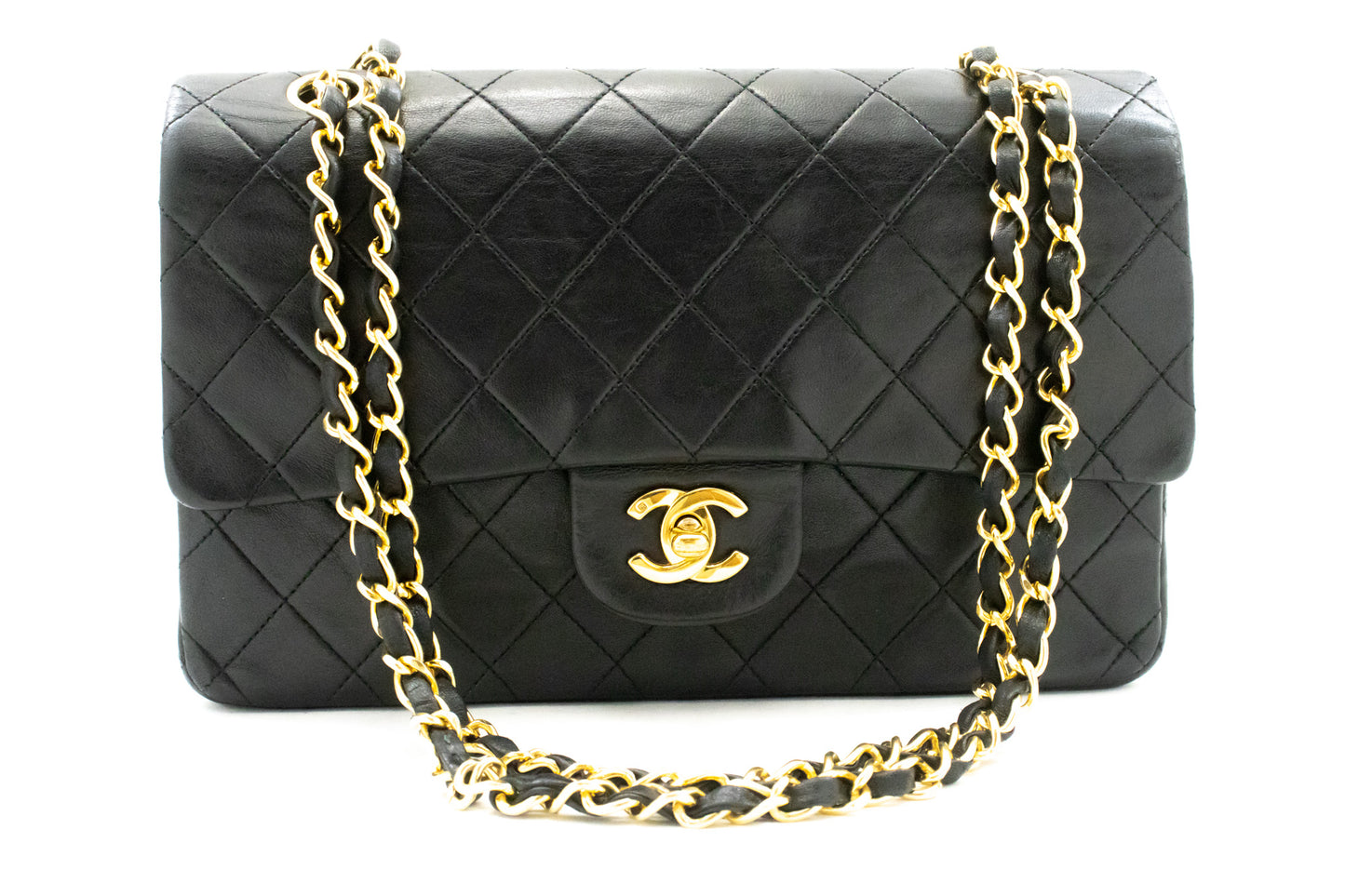 CHANEL Classic Double Flap 10" ketting schoudertas zwart lamsleer ak8 hannari-shop
