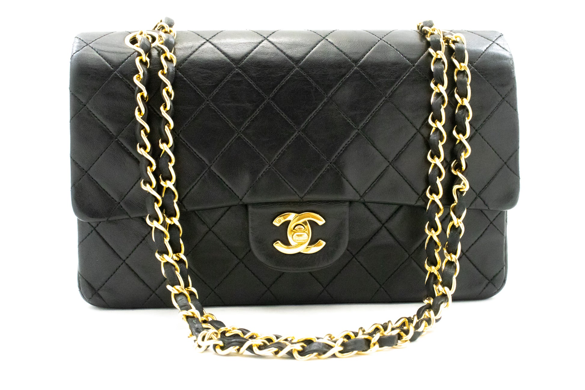 CHANEL Classic Double Flap 10" ketting schoudertas zwart lamsleer ak8 hannari-shop