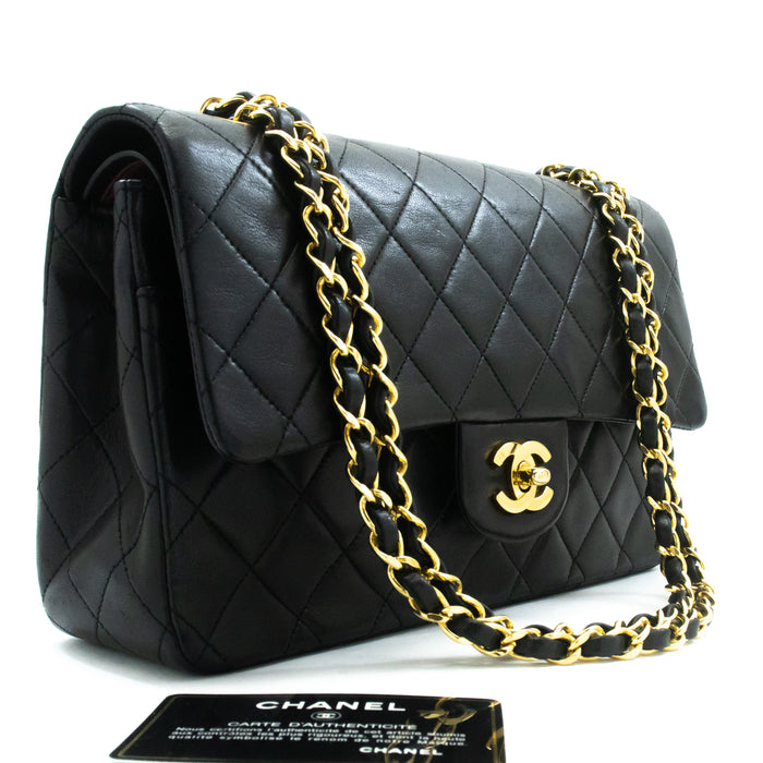 CHANEL Classic Double Flap 10" Borsa a spalla con catena in pelle di agnello nera ak7 hannari-shop