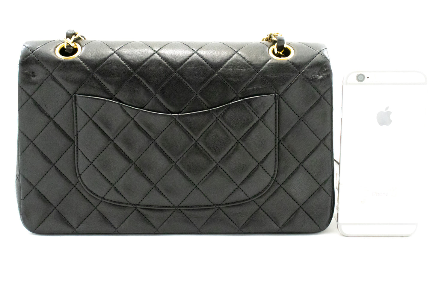 Sac à bandoulière CHANEL Classic Double Flap 10" en chaîne, noir, en agneau, ak7 hannari-shop