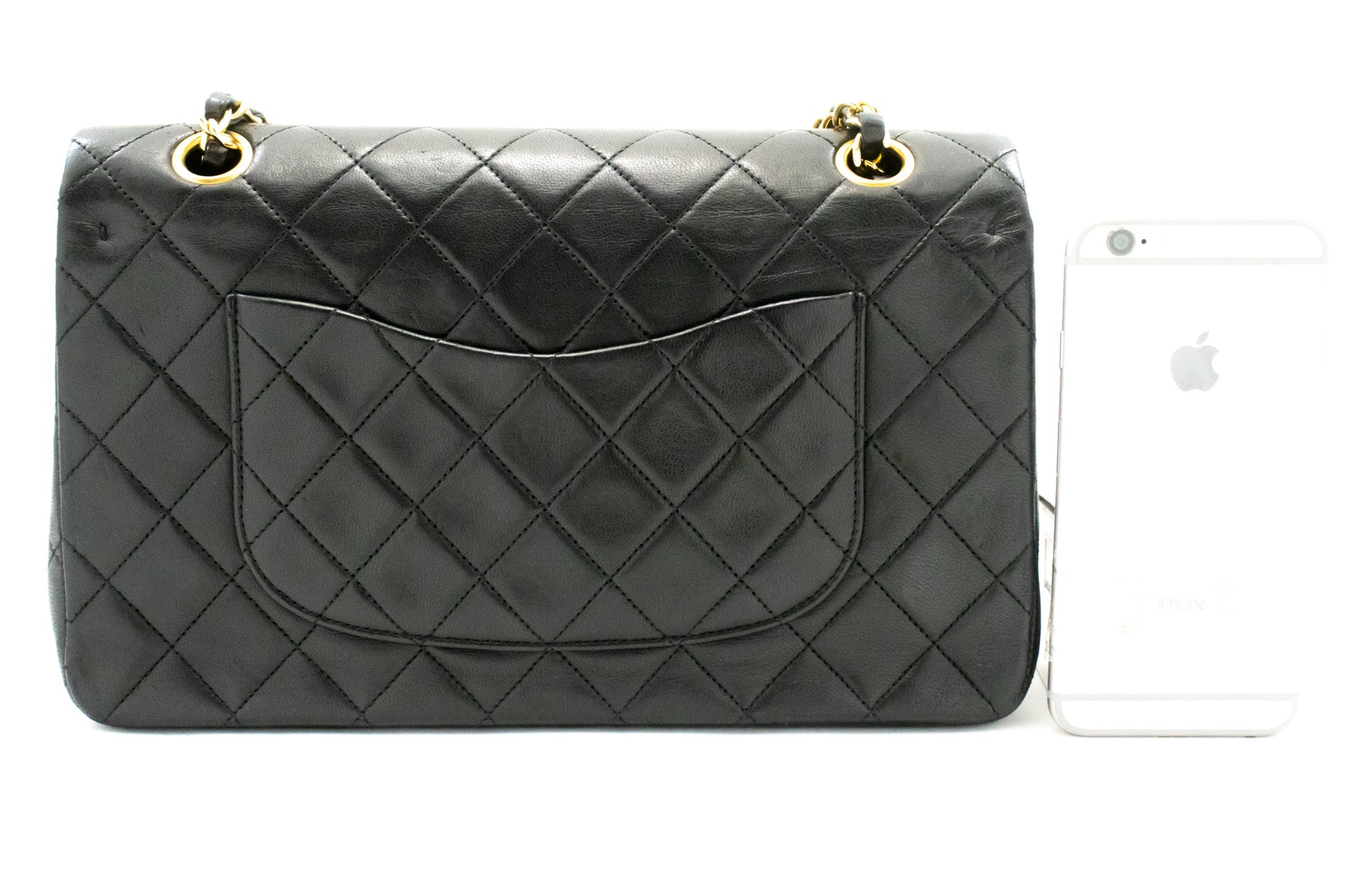 Sac à bandoulière CHANEL Classic Double Flap 10" en chaîne, noir, en agneau, ak7 hannari-shop