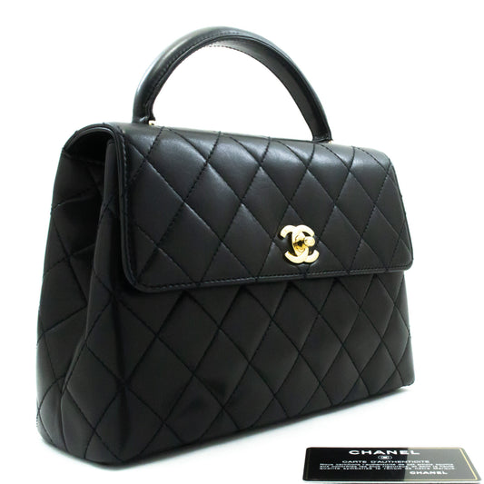 CHANEL Lamskin Handbag Top Handle Small Bag Kelly Black Flap an2 hannari-shop