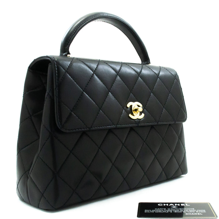 CHANEL Lamskin Handbag Top Handle Small Bag Kelly Black Flap an2 hannari-shop