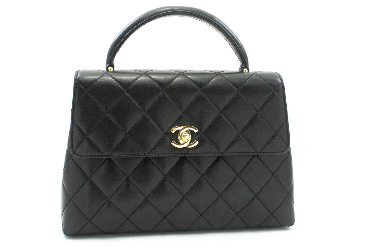 CHANEL Lamskin Handbag Top Handle Small Bag Kelly Black Flap an2 hannari-shop