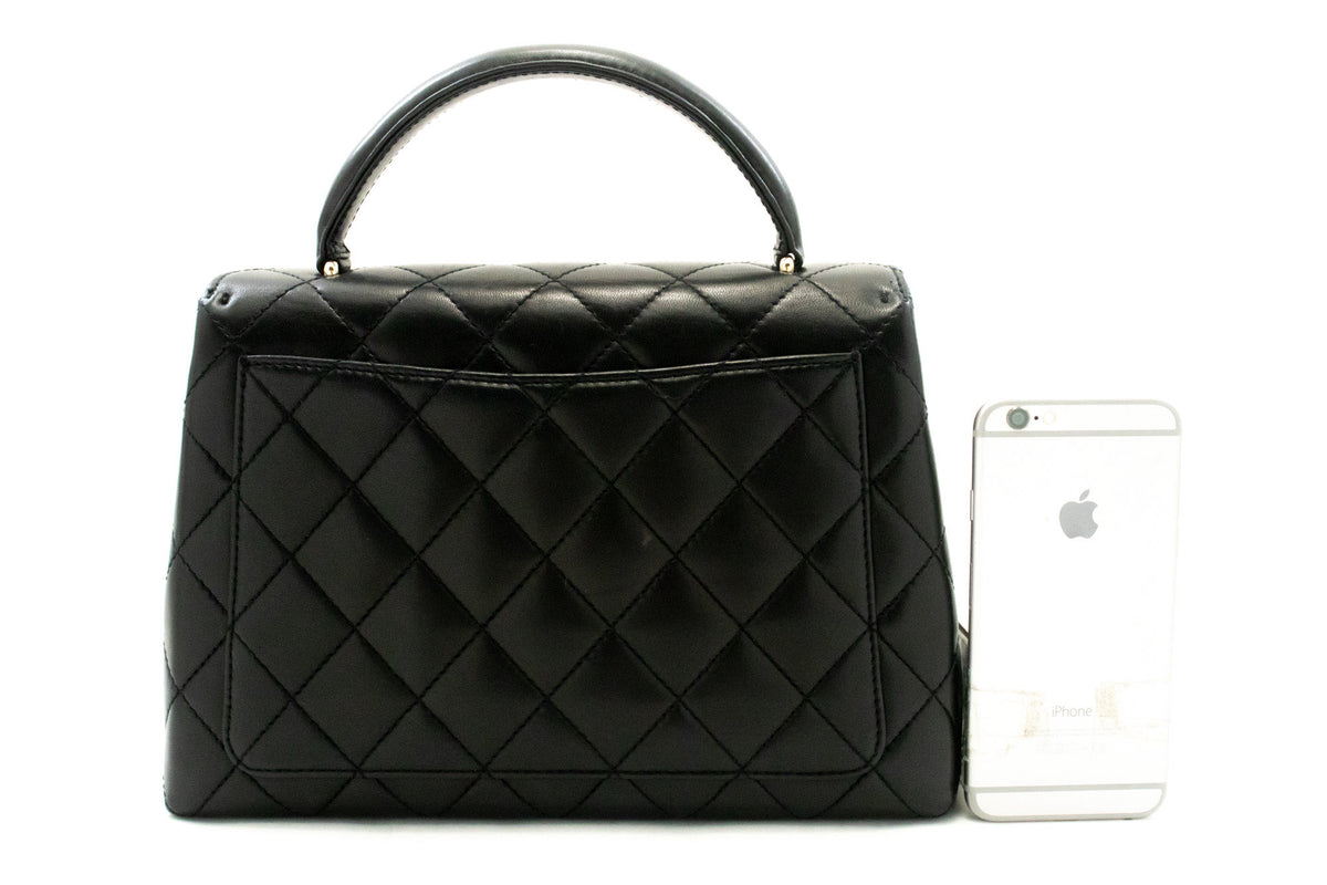 CHANEL Lamskin Handbag Top Handle Small Bag Kelly Black Flap an2 hannari-shop