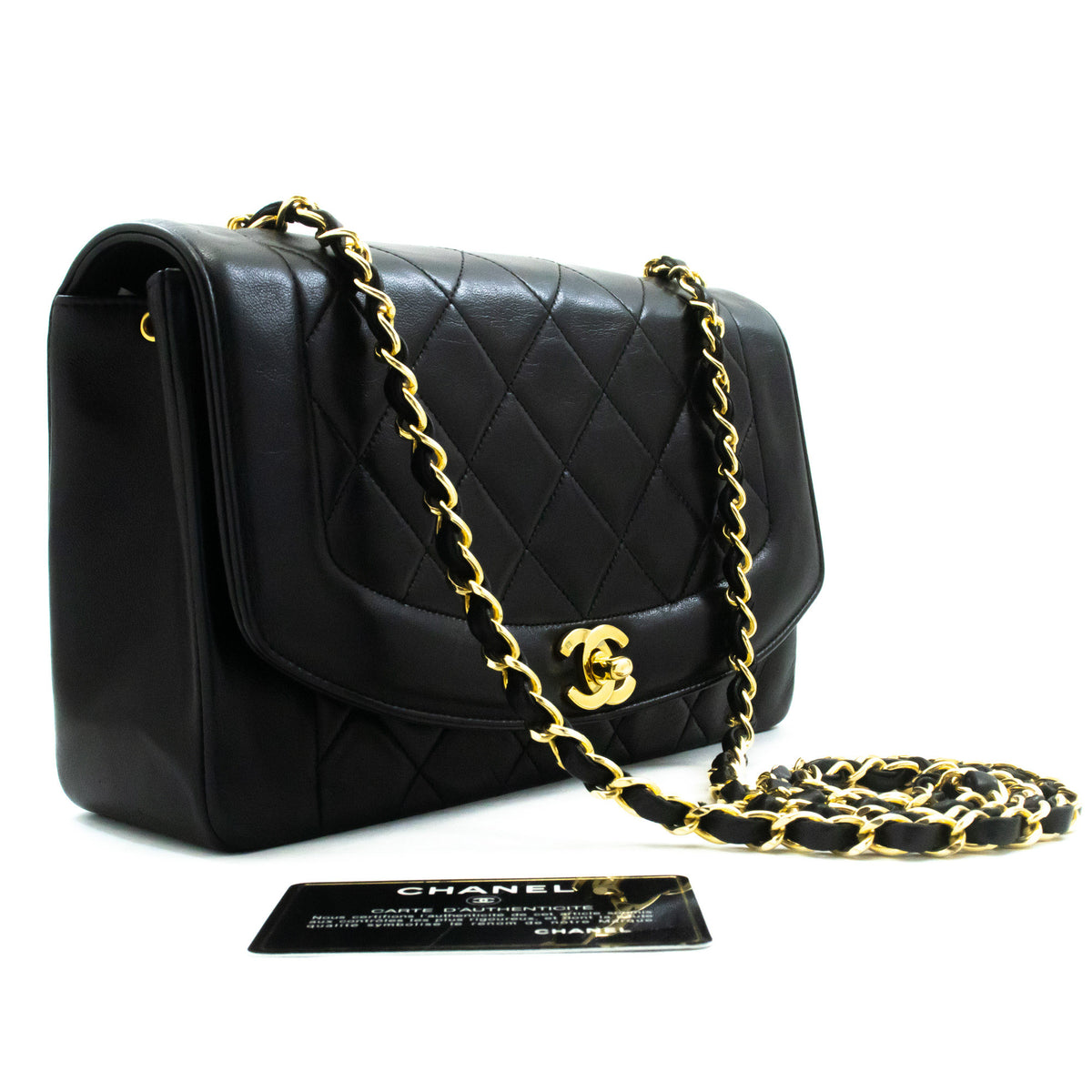 CHANEL Diana Flap Chain Shoulder Bag Black Quilted Lambskin am8 hannari-shop